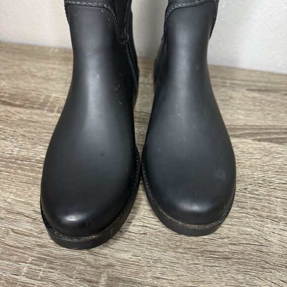 Coach Tristee Size 7B Waterproof Rubber Rain Boots Fleece Lined Corset Lace Up - Picture 7 of 15